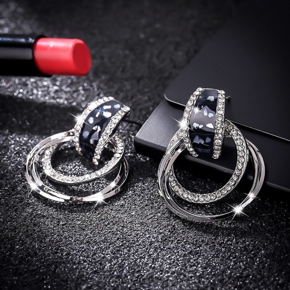 GlitzBlitz Boutique Jewelry - 2/$20!  Black/Abalone/Crystal Pave Circle Earrings